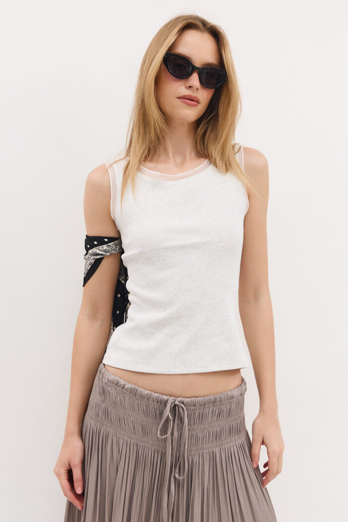 Chiffon Mix Ribbed Tank Top - Image 2